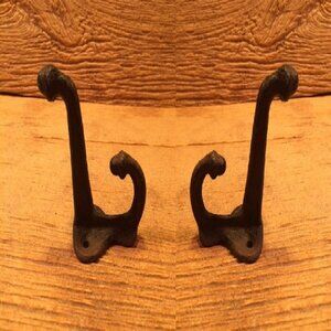 Two (2) Cast Iron Black Double Acorn Wall Hooks 3" Deep Two (2) 0170-531705 B